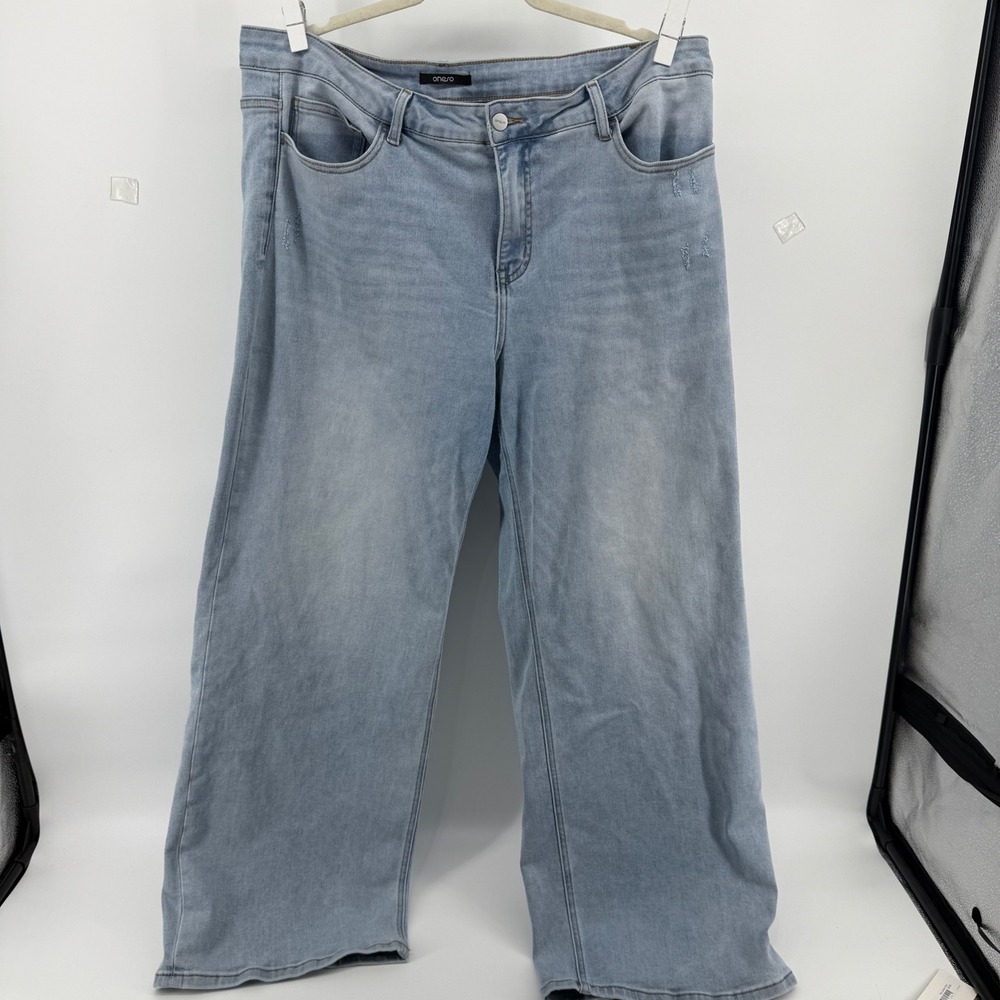 ONESO Jeans Womens 20 Light Wash Wide Leg Cropped Distressed High‎ Waist Slouchy